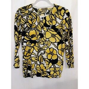 Vintage Peck & Peck Weekend Sweater Yellow Black White Cotton Women’s Size Small